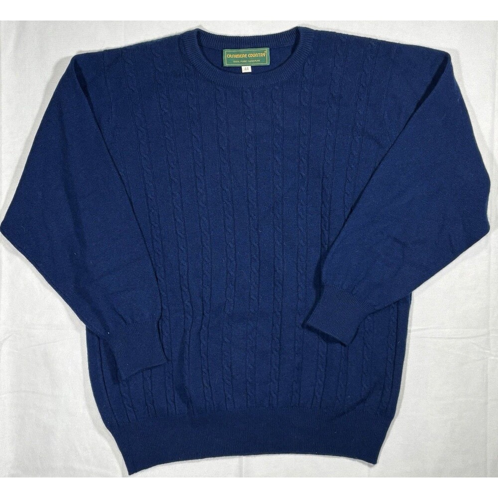 Cashmere Country Cable Knit 100% Cashmere Sweater Men’s 44 XL Navy Blue